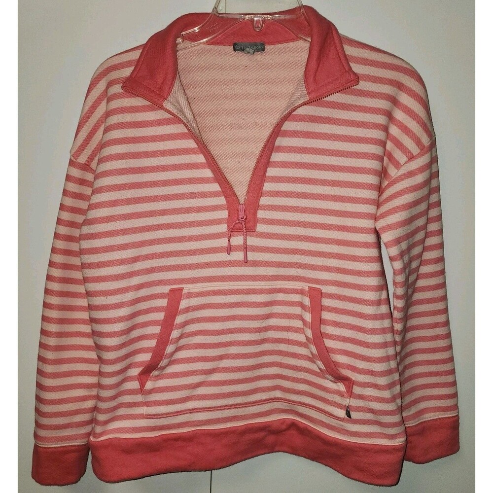 T by Talbots Pullover Jacket Womens Small Striped Half Zip French Terry Coastal